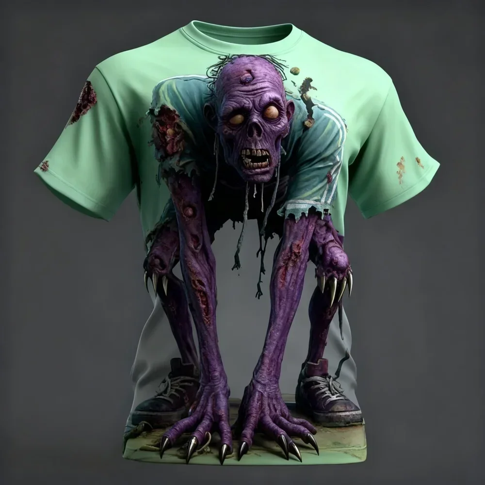 Halloween Kreatives Horror-Zombie-3D-Druck-T-Shirt für Männer und Frauen, modisches Street-Party-Casual-Familienfreundliches Kurzarm-T-Shirt – Detail 11