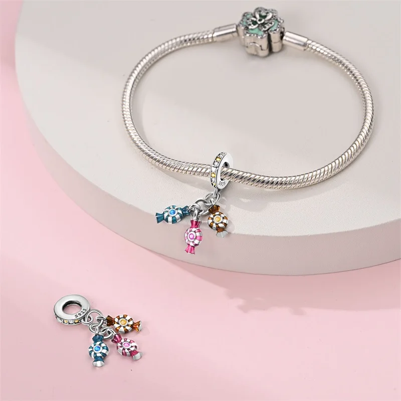 Original Charms 925 Sterling Silver Candy String Fruit Dessert Hanger Beads Fit Bracelet Women Jewelry Making Diy Gift