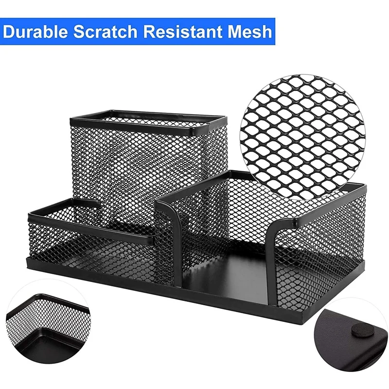 3 Pack Mesh Desk Organizer, Metal Mesh Sticky Notes Holder Pencil Holder Card Case Memo Dispenser Office Supplies Caddy