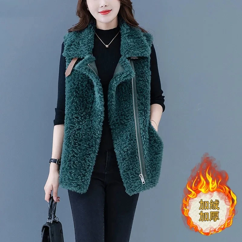 

Women Vests Waistcoats New Autumn Winter Fashion Lamb's Fleece Vests Solid Zipper Sleeveless Jacket Large Size Thicken Tank Top