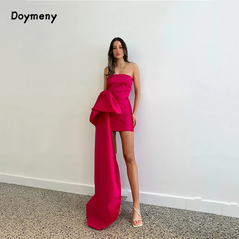 

Doymeny Sheath Strapless Prom Dresses Detachable Satin Sash Sweep Formal Dress party dresses Cocktail Gowns