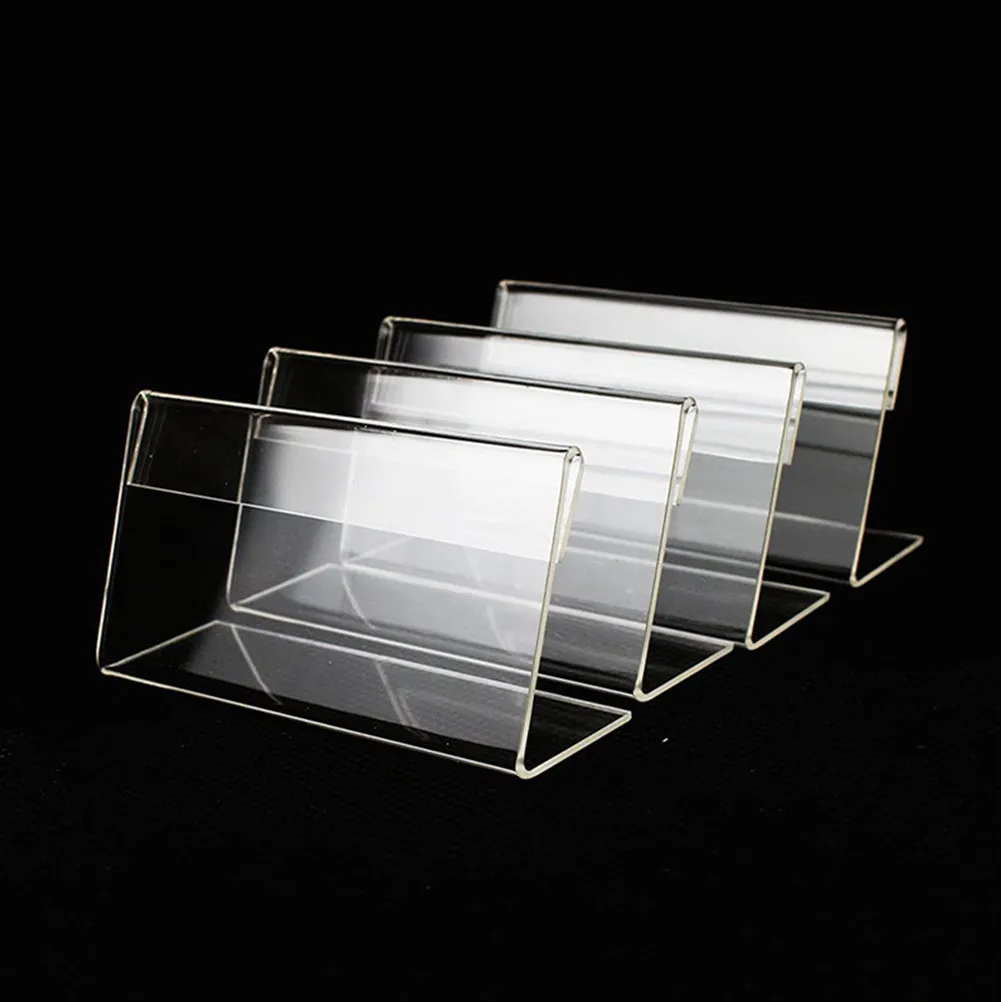 20Pcs Mini Acrylic Sign Holder Clear Price Tag Rack Price Display Holder Business Card Rack for Supermarket Office Meeting Use