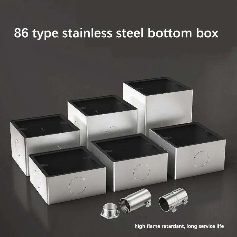 86 Type Stainless Steel Metal Button Box Surface Mount Universal Wall Switch Socket Wire Junction Box 25mm hole