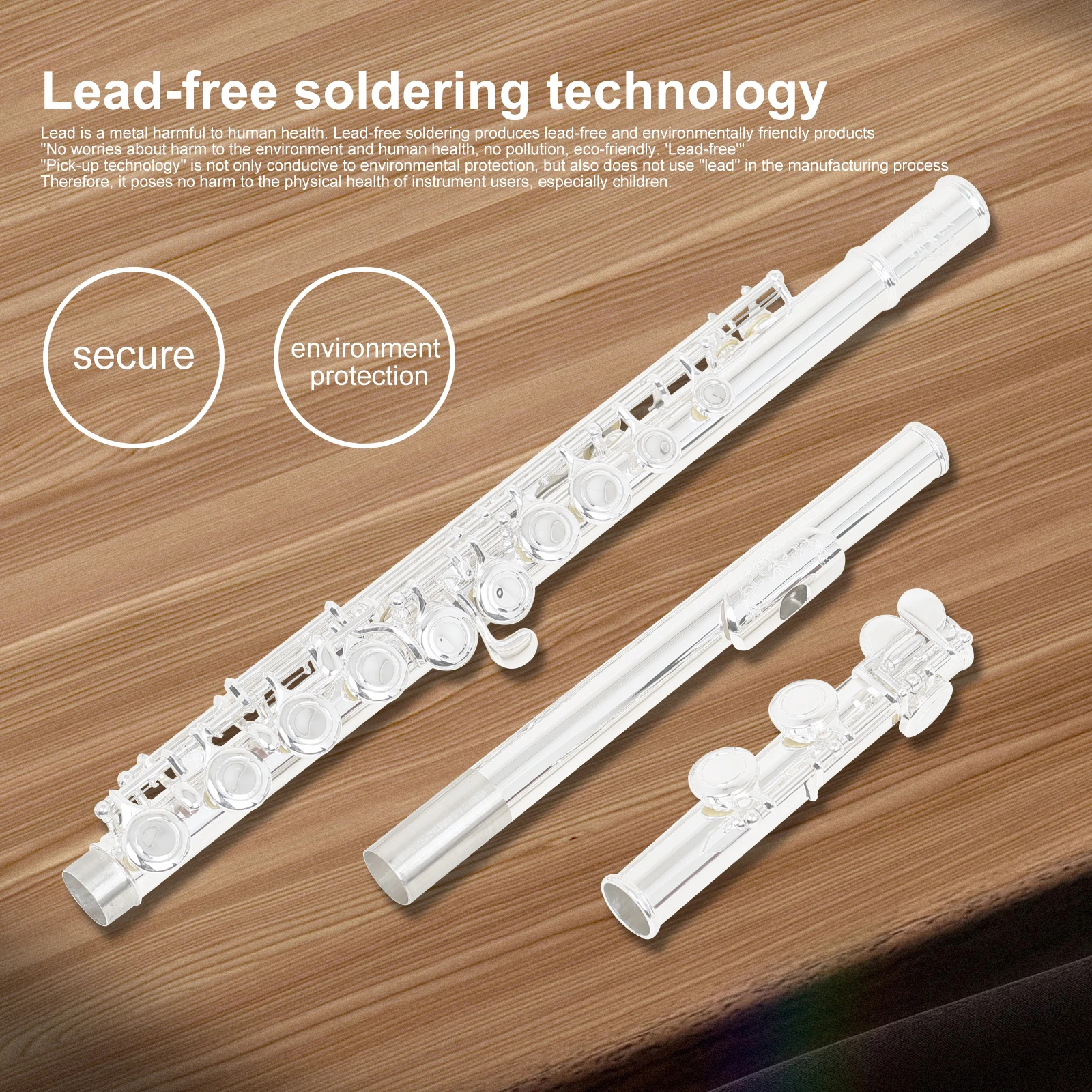 M MBAT Flute C Key 16 Hole Closed Hole Silver-plated White Brass Curved E-key Flute Professional Woodwind Instruments with Case