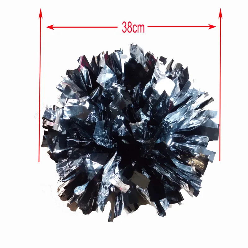 Wenhan Sports-Cheerleader Pom Pom , Black And Silver, Cheer Refueling Props, Cheerleading Pompon, Baton Handle, 38cm, 1Pcs