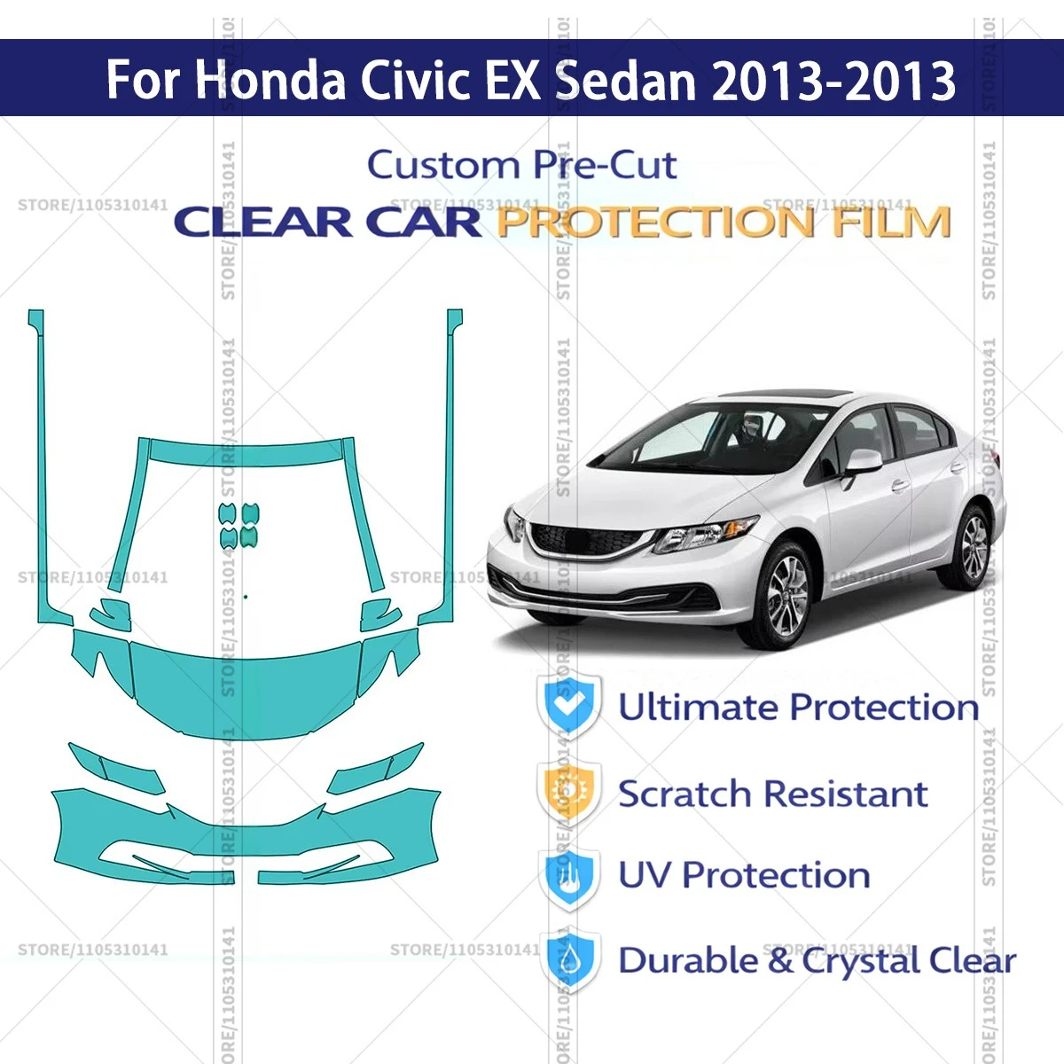 

Предварительно нарезанная прозрачная защитная пленка PPF для автомобиля Honda Civic EX Sedan 2013-2013, передний комплект - накладки на пороги