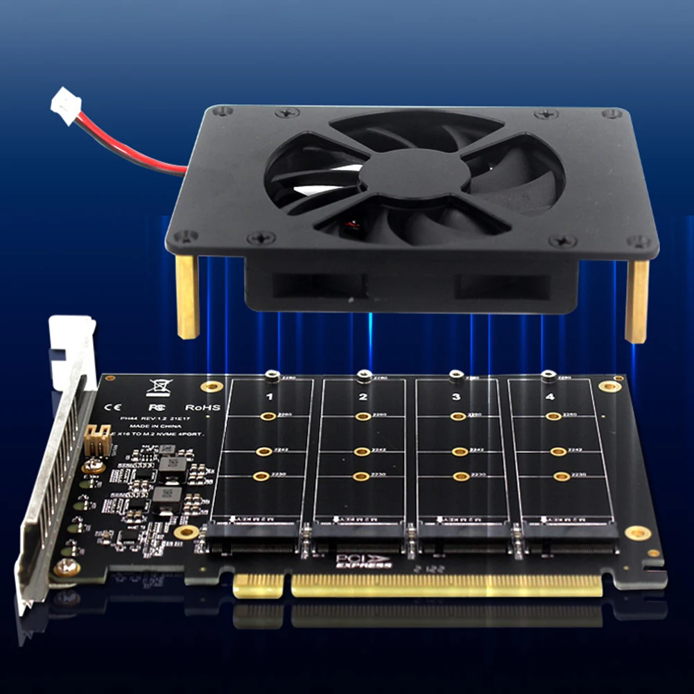 4 Disk M.2 NVME M KEY SSD To PCIe 4.0 X16 Adapter with Heat Sink PCIEX16 NVME M.2 MKEY SSD RAID Array Expansion 4 X 32Gbps