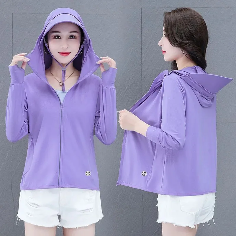 High-Quality UPF50+ Ice Silk Sunscreen Coat Women 2026 Summer New Outwear UV Breathable Thin Sun-Protective Jacket Tops Female