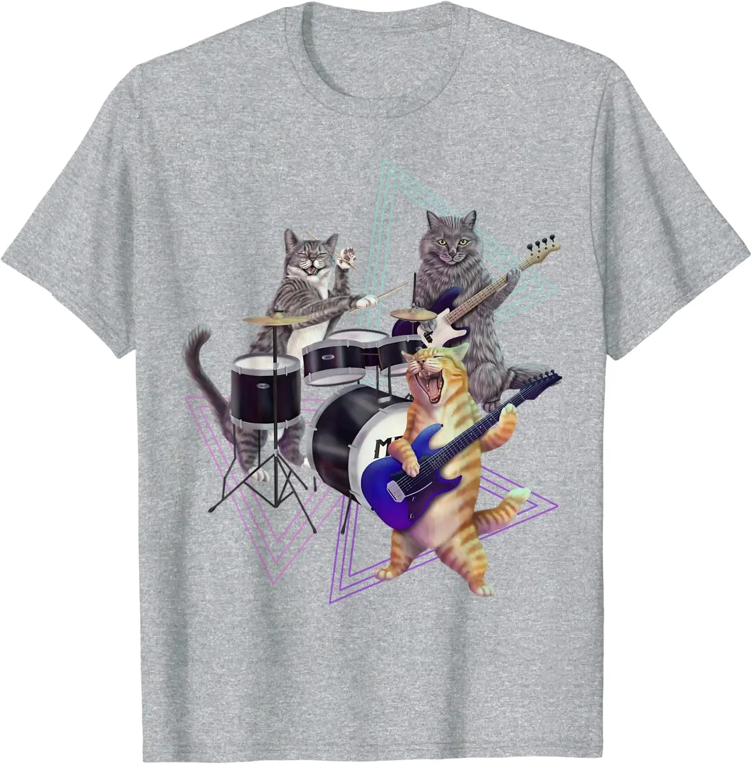 

Cat Band Rock Kitties on Bass Guitar and Drum Funny MenT-Shirt Men Clothing Casual Cotton Daily Four Seasons Streetwear