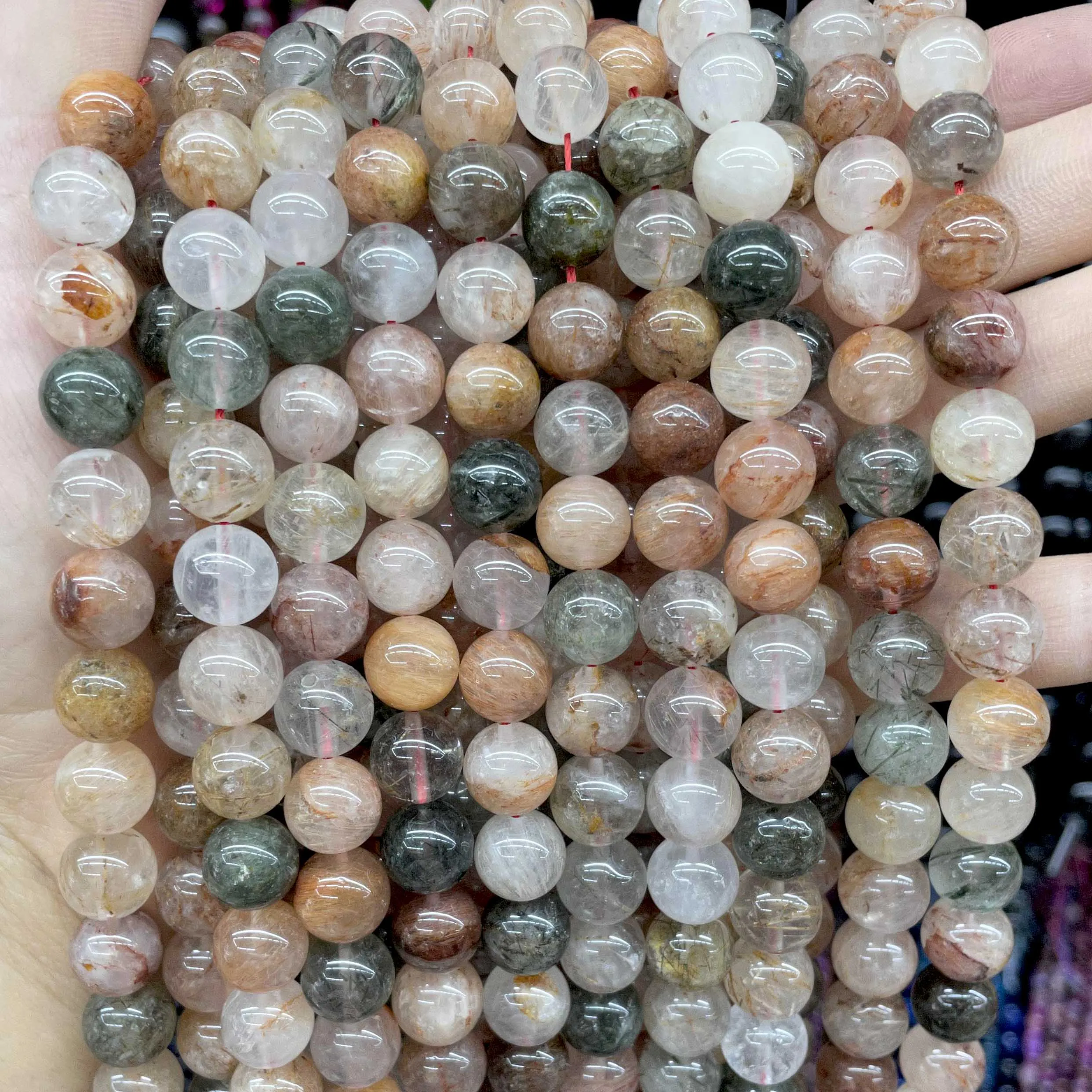 Natural Stone Mix Rutilated Quartz Round Beads For Jewelry Making 6 8 10 MM Loose Spacer Beads DIY Bracelet Accessories 15\'\'