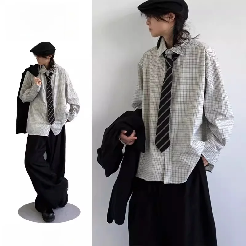 

Retro Plaid Men's irt Autumnal College Sle Cleanfit Casual Versatile Long Sve Collar Ciwalk Loose Fit Polyester