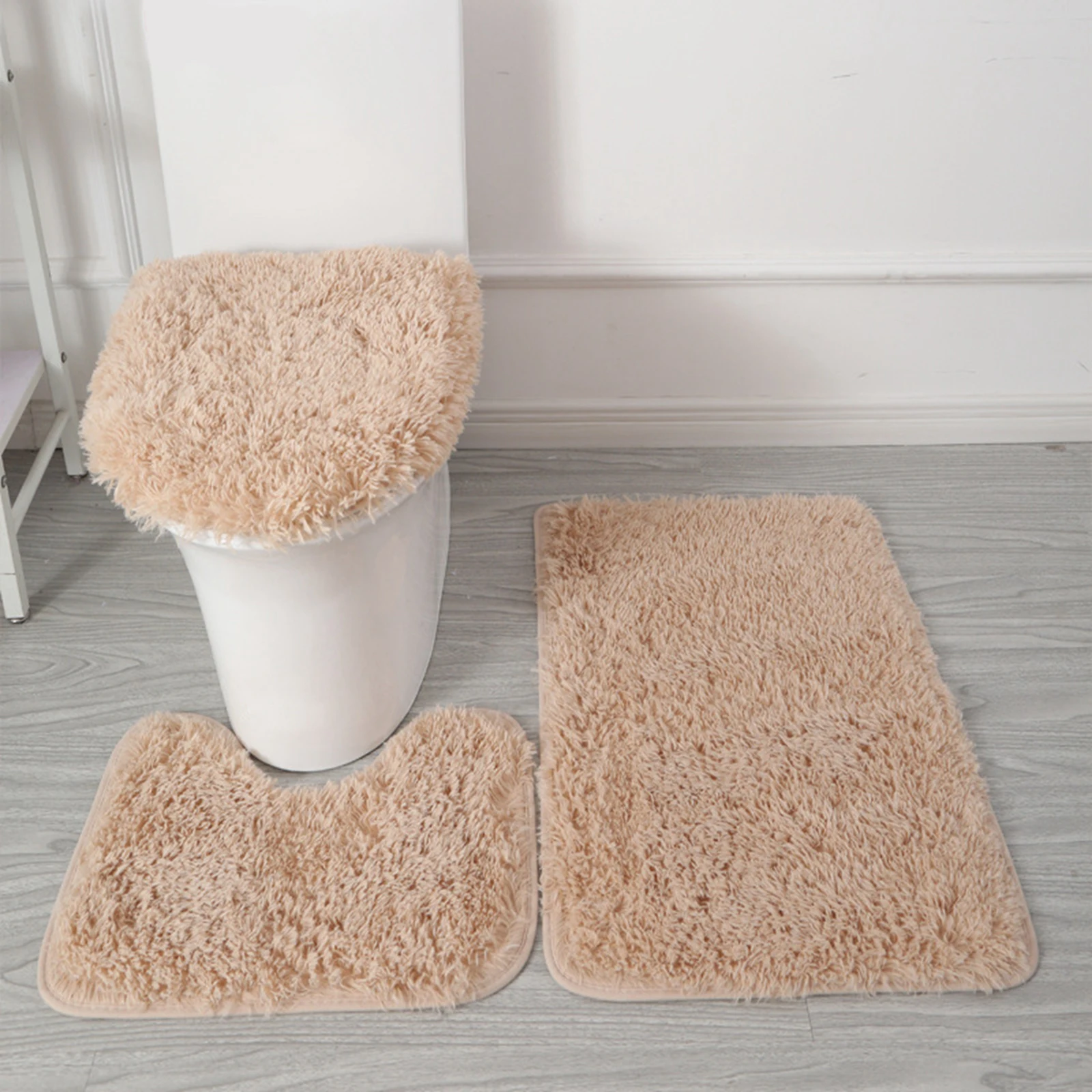 3Pcs Bath Rugs Set Toilet Lid Cover U Shape Rug Bath Mat Soft Floor Mat Washable for Shower Room Bathtub Laundry Room Bathroom