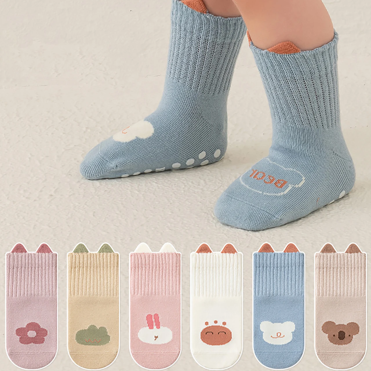Baby Non-slip Floor Sock Cute Cartoon Toddler Mid Tube Socks Soft Kids Cotton Socks 0-3Year Boys Girls Spring Autumn Footwear