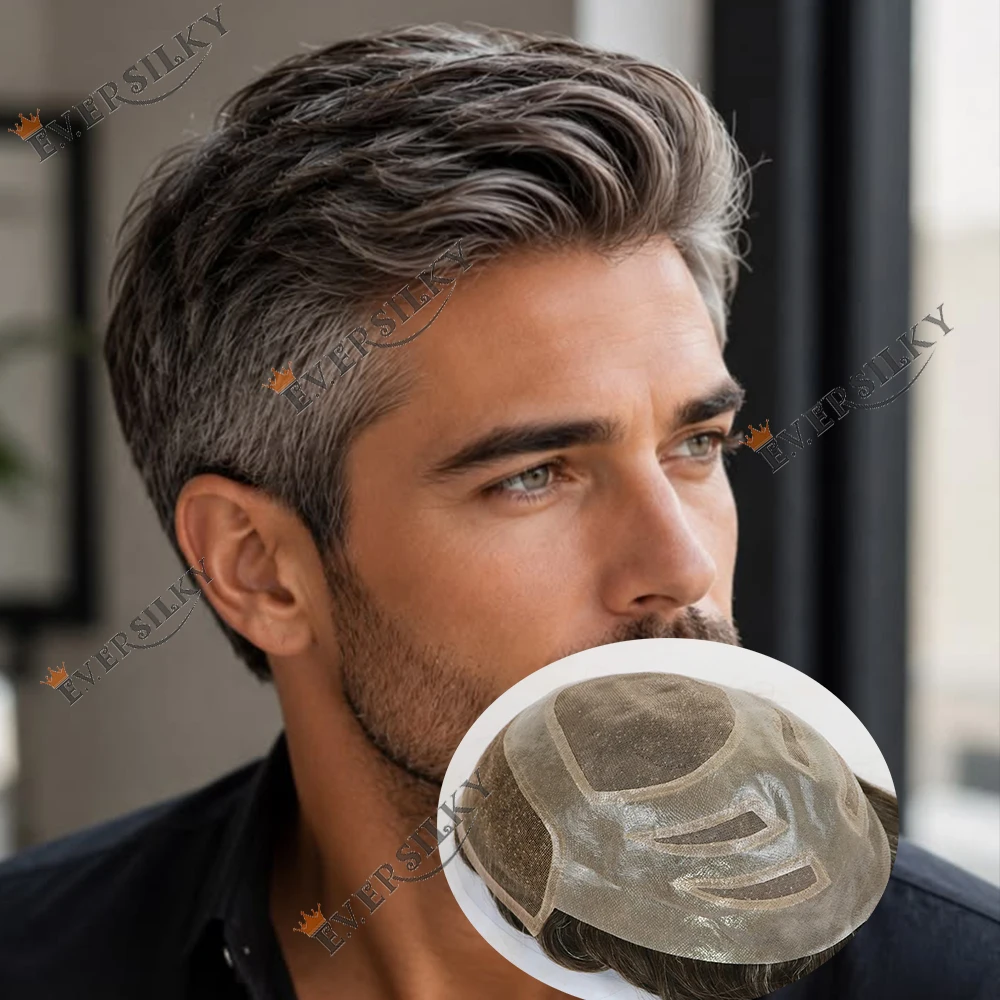 Natural Hairline Versalite Men Toupee Human Hair Pieces Bleach Lace Front Breathable Men's Wig Capillary Prosthesis Replacement