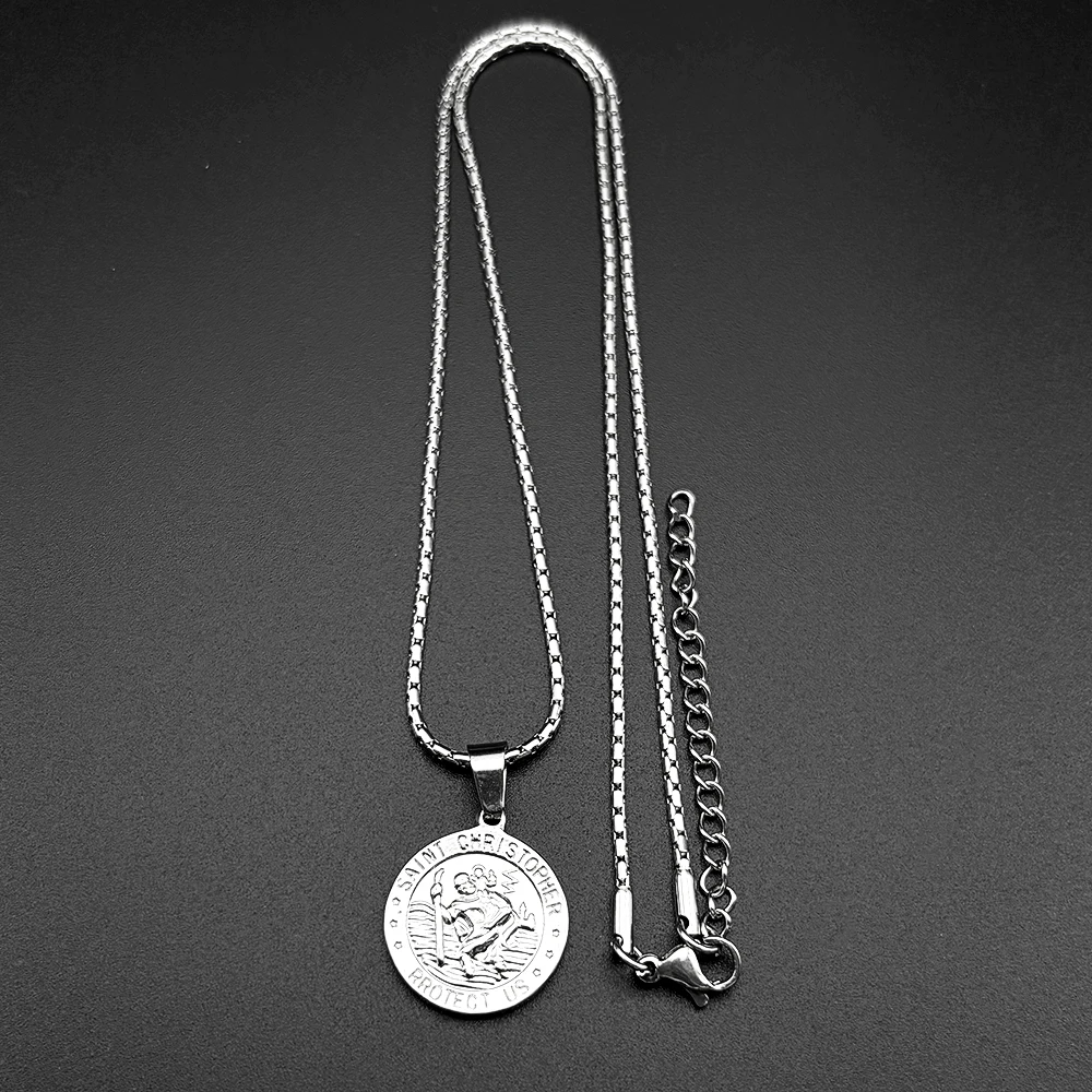 Saint Christopher Protect Us Pendant Necklace for Women Men Stainless Steel Gold Color Catholic Religious Amulet Chain Jewelry view 5