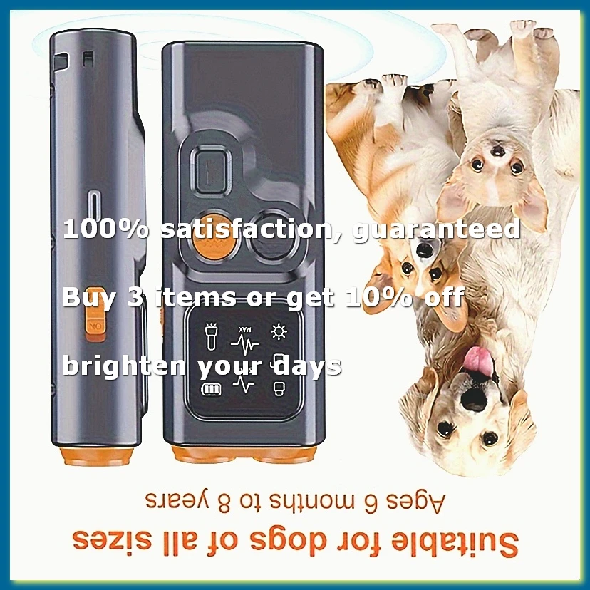 ●USB Rechargeable Dog Repeller with Dual Ultrasonic Emitter and High-Frequency LED Flashlight, Anti-Barking Device-A57M