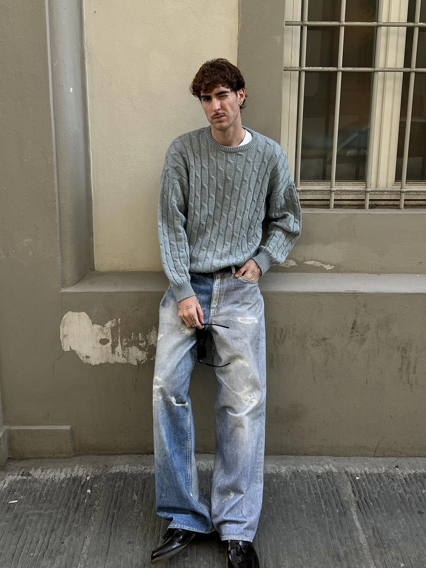 Casual Loose Straight Leg Jeans Digital Printing Light Blue Washed out Jeans Youth Fashion Breathable Comfortable All Season