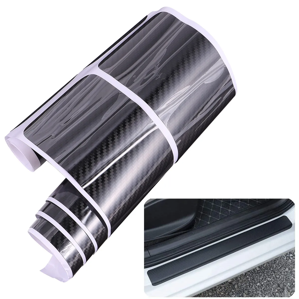 

1Set Carbon Fiber Car Door Protector Sticker Black Anti-Kick Anti-Scratch Plate Scuff Protection Film Car Styling Uv Water