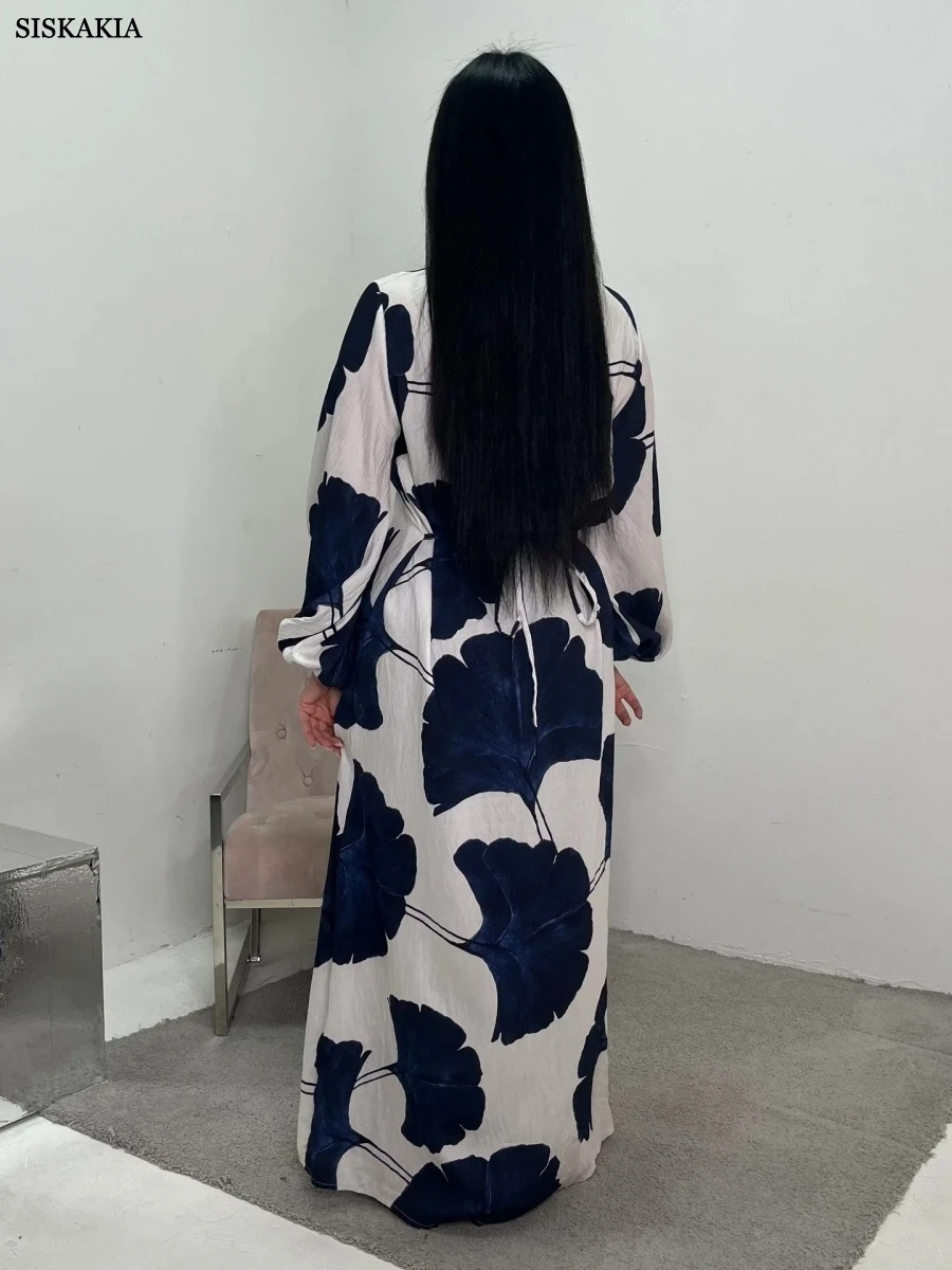 Siskakia Graphic Print Abayas For Woman Dubai Luxury 2025 Moroccan Bundled Sleeve Kaftan Dress