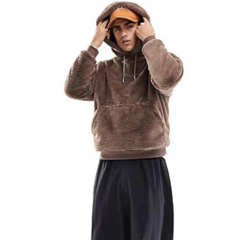 American Retro Cashmere Coat Street Loose Double-sided Plush Sweater Mens Casual Hooded Clothes