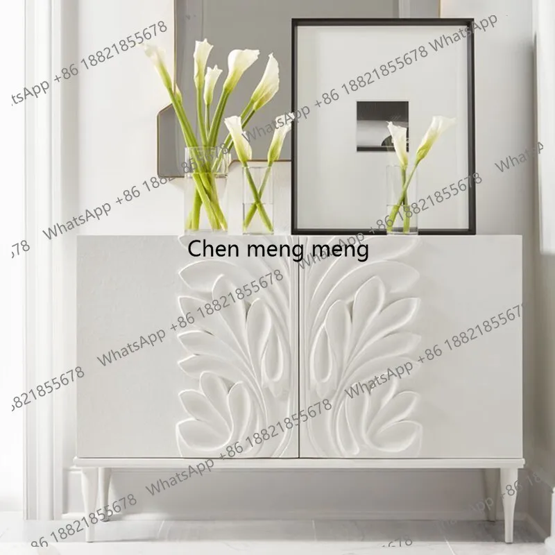 French entrance cabinet solid wood shoe cabinet European luxury carved storage edge American living room decorative cabinet