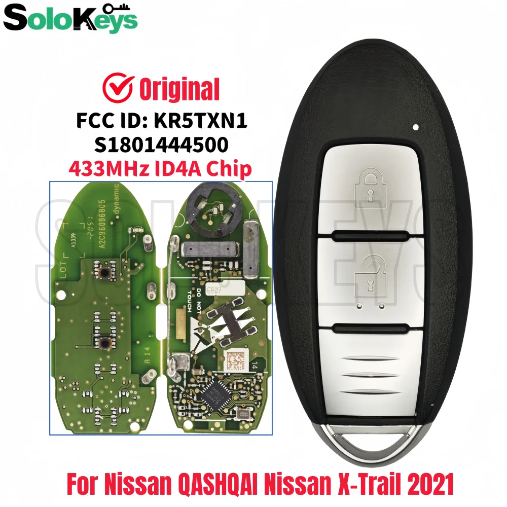 

SOLOKEYS FCC ID:KR5TXN1 S180144500 For Nissan Nissan QASHQAI X-Trail 2021 Original Smart Remote Key 433MHZ 4AChip With LOGO