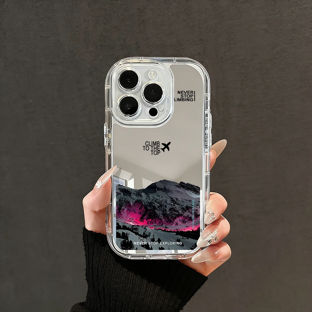 Funda de Teléfono con Espejo y Cojín de Aire con Diseño de Montaña Nevada para iPhone 17 15 14 16 Pro Max 13 12 11 Pro XR XS 7 8 Plus 17Air INS