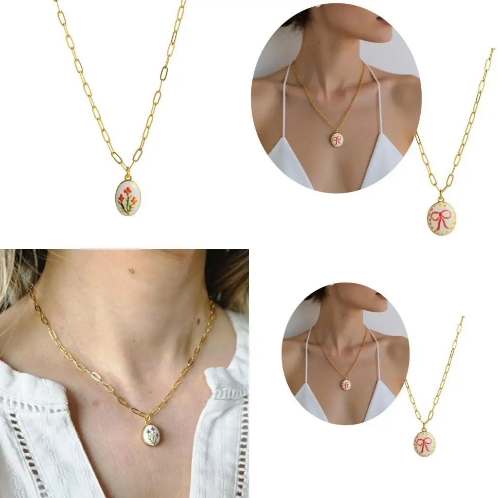 

652F Customizable Resin Plant Series Pendant Necklace Lightweight Copper Chain Fashion Collar Accessory For Everyday Wear