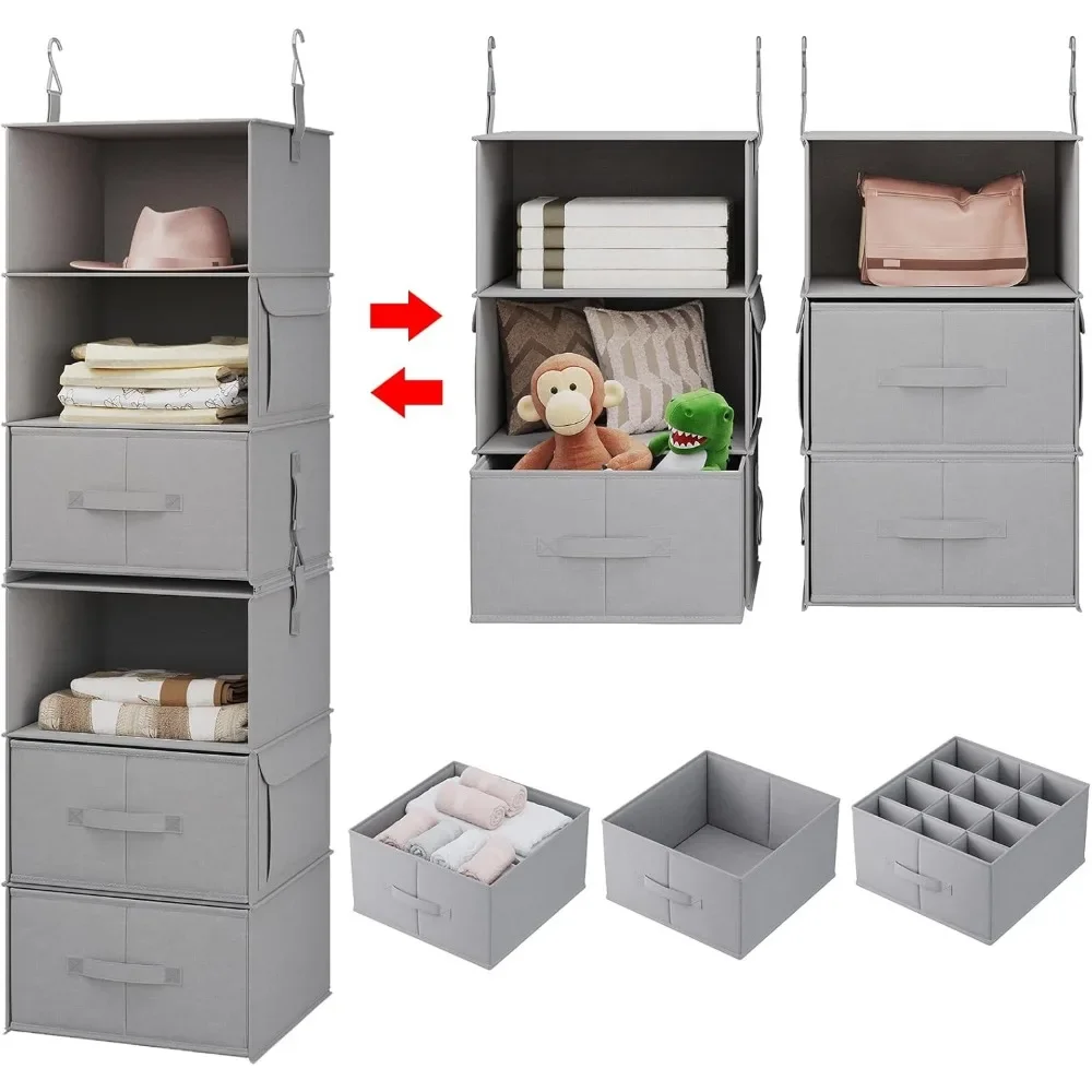 

Closet Organizer with 6-Shelf Hanging Shelves, 2 Separable Shelves, 3 Drawers, Clothes Cupboard