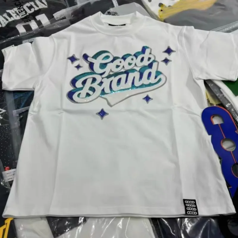 Summer GOODBRAND Tshirt Stereoscopic Star Glitter Letter Breathable Round Neck Couple's Top Casual Street Men Women Short Sleeve