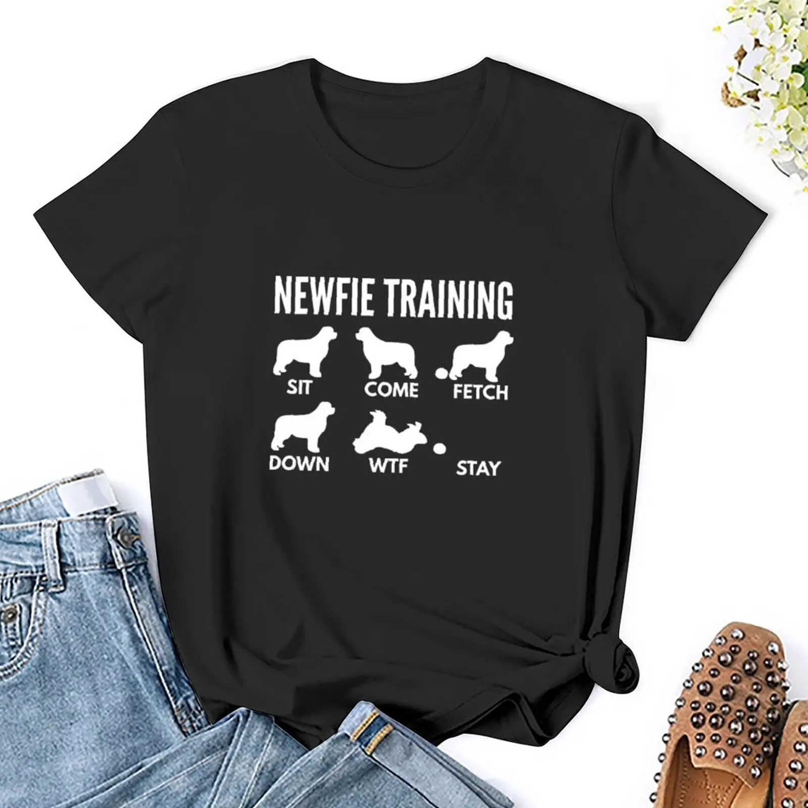 Newfie Training - Newfoundland Dog Tricks T-Shirt summer clothes Female clothing tees animal prinfor black t shirts for Women