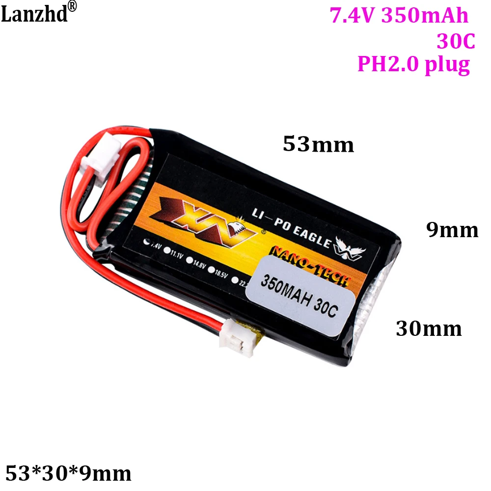 HJ 2S 7.4V 350mAh 30C Lipo Battery And Charger For AXIAL SCX24 90081 C10 1/24 Rc Car Models Accessories 7.4V Battery