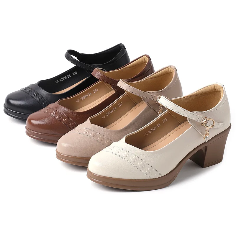 GKTINOO 2024 Fashion Women Pumps Mary Jane Thick Heels Genuine Leather Shoes Woman Spring Autumn Platform Office Ladies Shoes