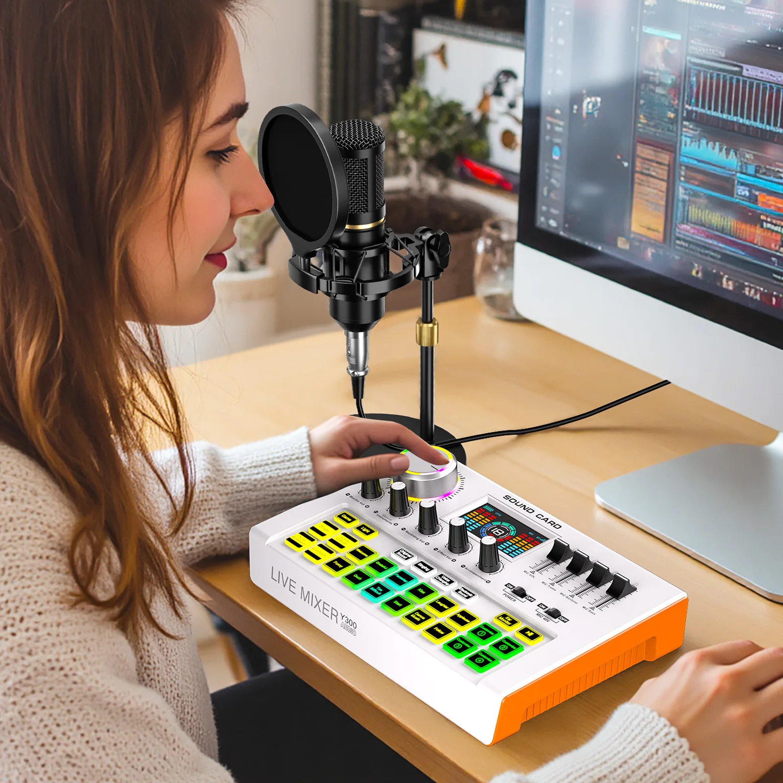 

Аудиомикшер Y300-BM800 для живого звука, комплект оборудования для подкастов с конденсаторным микрофоном 3,5 мм для прямой трансляции с ПК/телефона