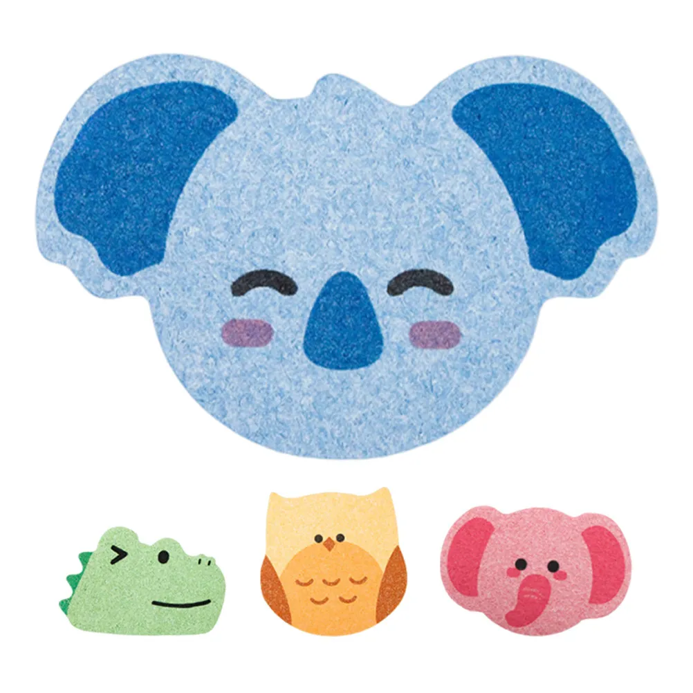 4Pcs Reusable Animal Bath Sponges Koala Owl Elephant Shape Ultra Soft Wood Pulp Cotton Sponge Quick Dry Easy Grip for Kids
