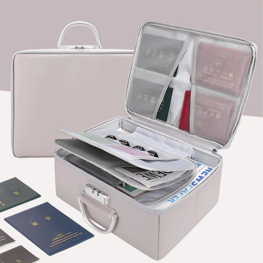 Back-to-School Fireproof Document Storage Case—Foldable, Holds Books, Tablets Contracts; Features a Combination Lock and Handle