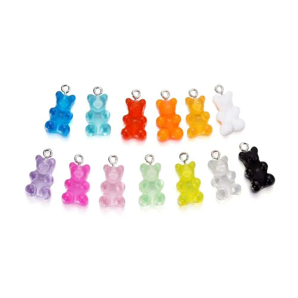 Trending 20Pcs 6 Color Colorful Bear Charms Resin Cabochons Glitter Gummy Candy Necklace Keychain Pendant DIY Making Accessories