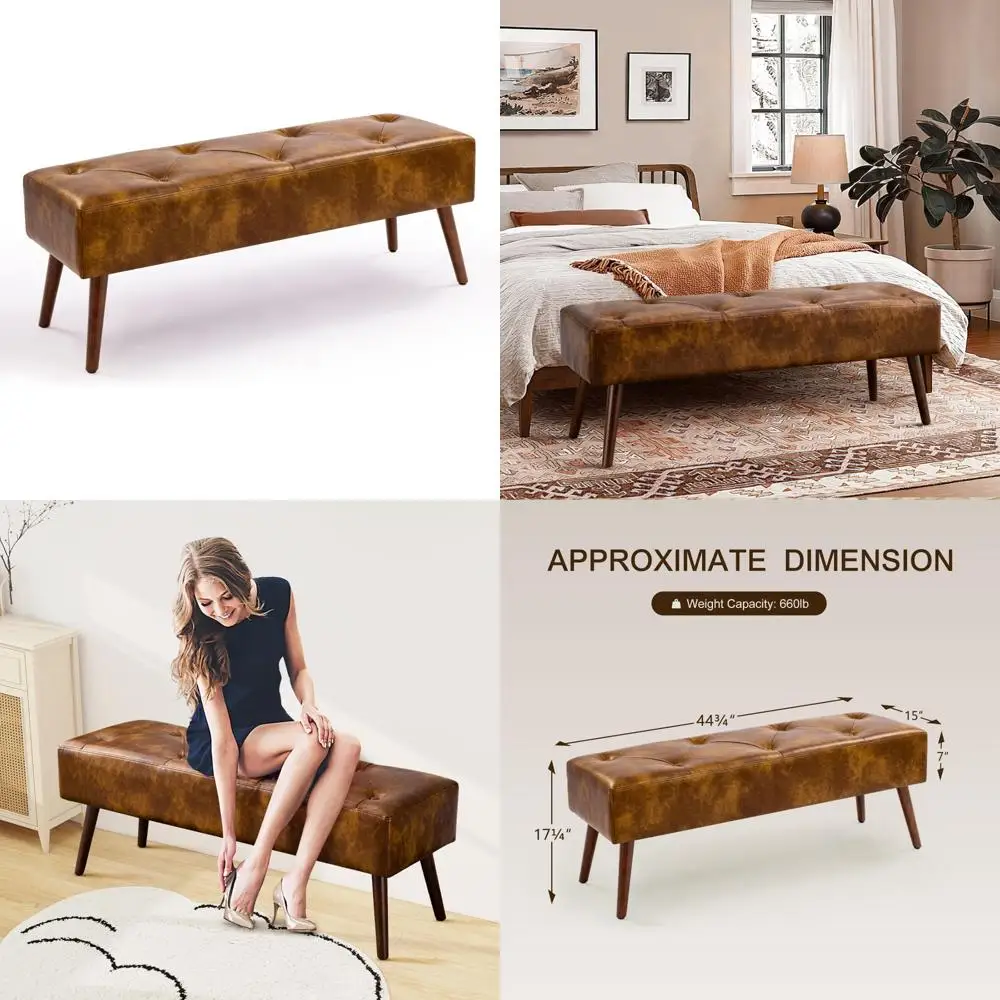 

Мебель Mart Османская обивка из искусственной кожи на пуговицах с ножками из массива дерева, табурет с подставкой для ног в спальне, длинная обеденная скамейка, S