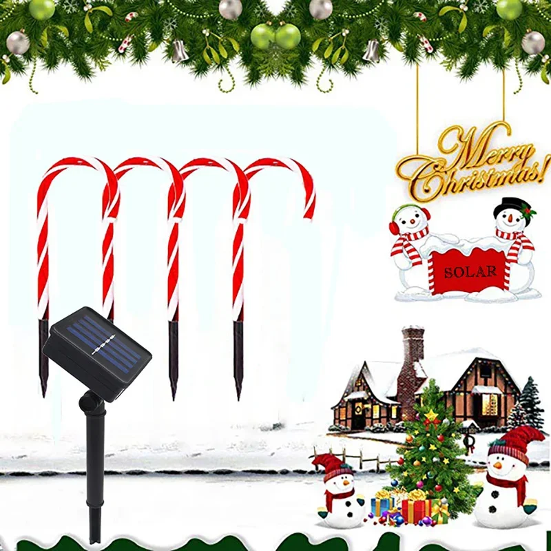 Solar Christmas Light Christmas Candy Cane Pathway Lights Christmas Decoration For Home Garden 2021 New Year Xmas Lawn Lights