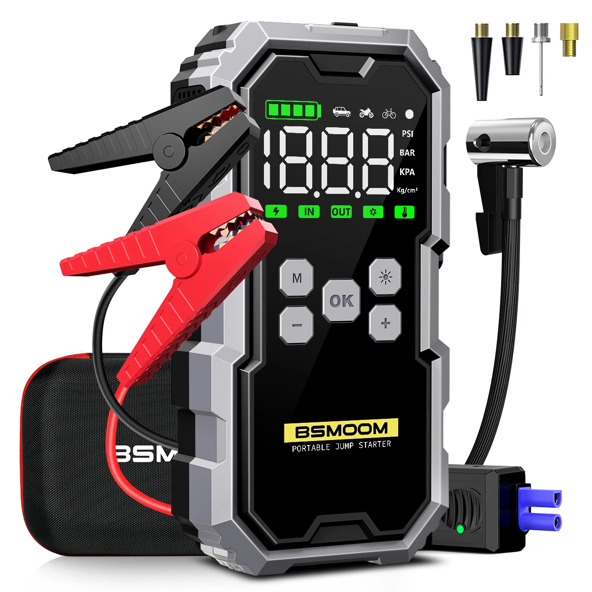 

7000A Car Jump Starter with Air Compressor Battery Booster 12V Power Bank with LED Flashlight, Smart Cable with Voltage Display