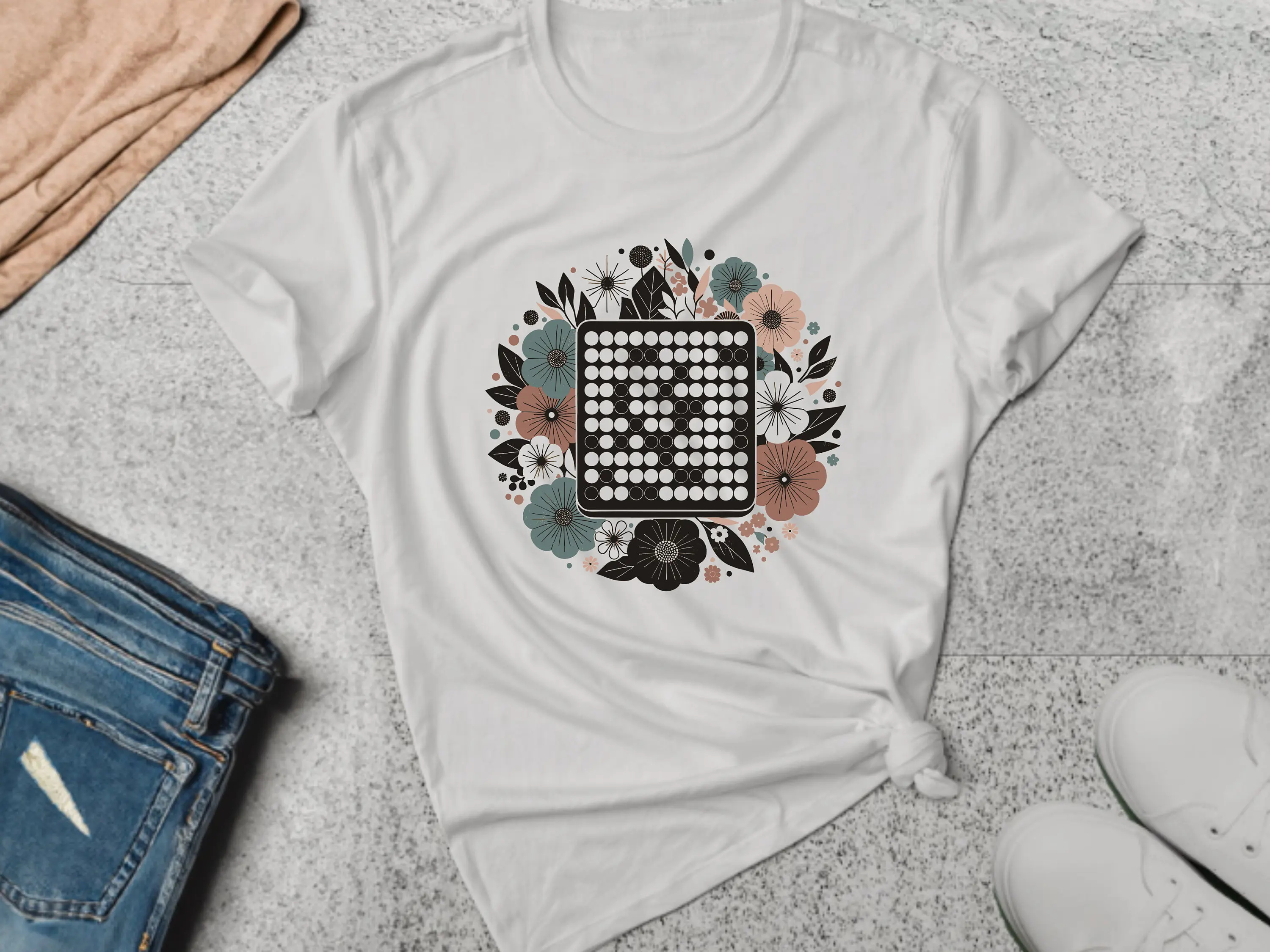 Go Game T Shirt Board Floral Flower Player Strategy