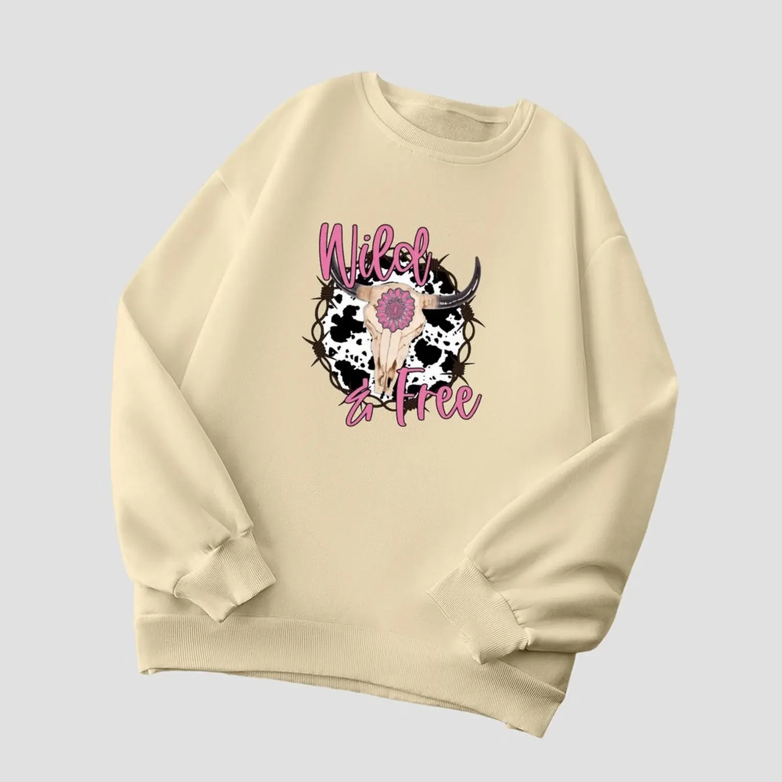 المرأة جولة الرقبة طويلة الأكمام المخملية المألوف راعية البقر نمط البقرة الجمجمة طباعة البلوز الشتاء مريحة فضفاضة عارضة قمم #5