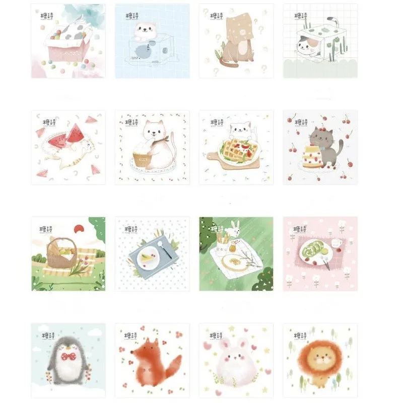 1pack CAT Memo Pad Poetry Pastoral Cute animals Self Adhesive Decoration Stickerwriting materials stationery 30page