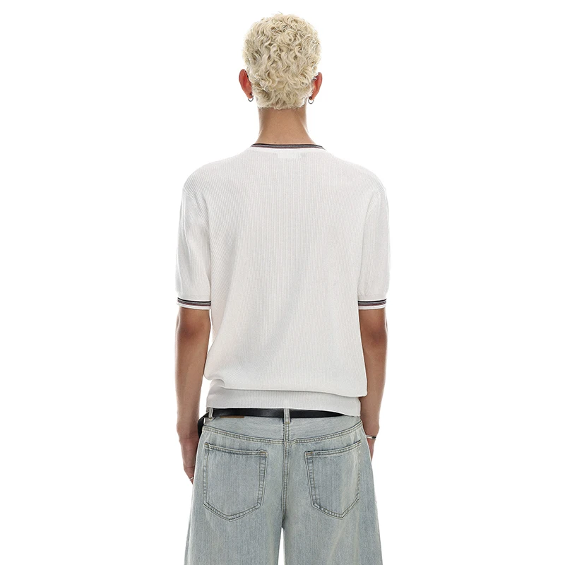 LUZHEN Color 2026 Outline Summer Waist High Quality Elastic Contrast Short Sleeve T-shirts Men's Fashion Handsome Clothes JY9158