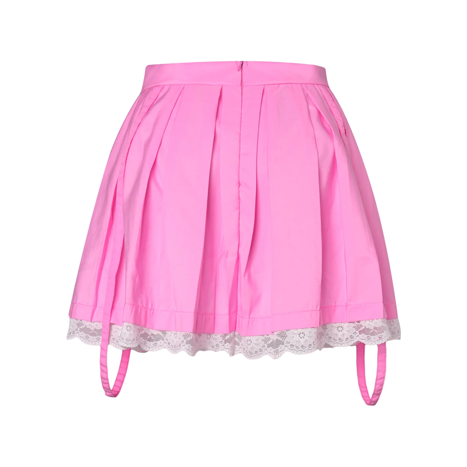 Women Lace Skirt High-Waist Half-Dress ming Spring Fall Pleated Tummy Control Solid Color Skirt