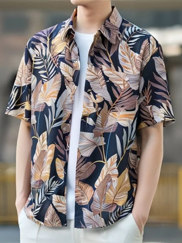 

Loose Short Sleeve Floral Print Hawaiian Style Men's Summer Shirt Ice Silk Half Sleeve Couple's Beach Casual Fashion Top