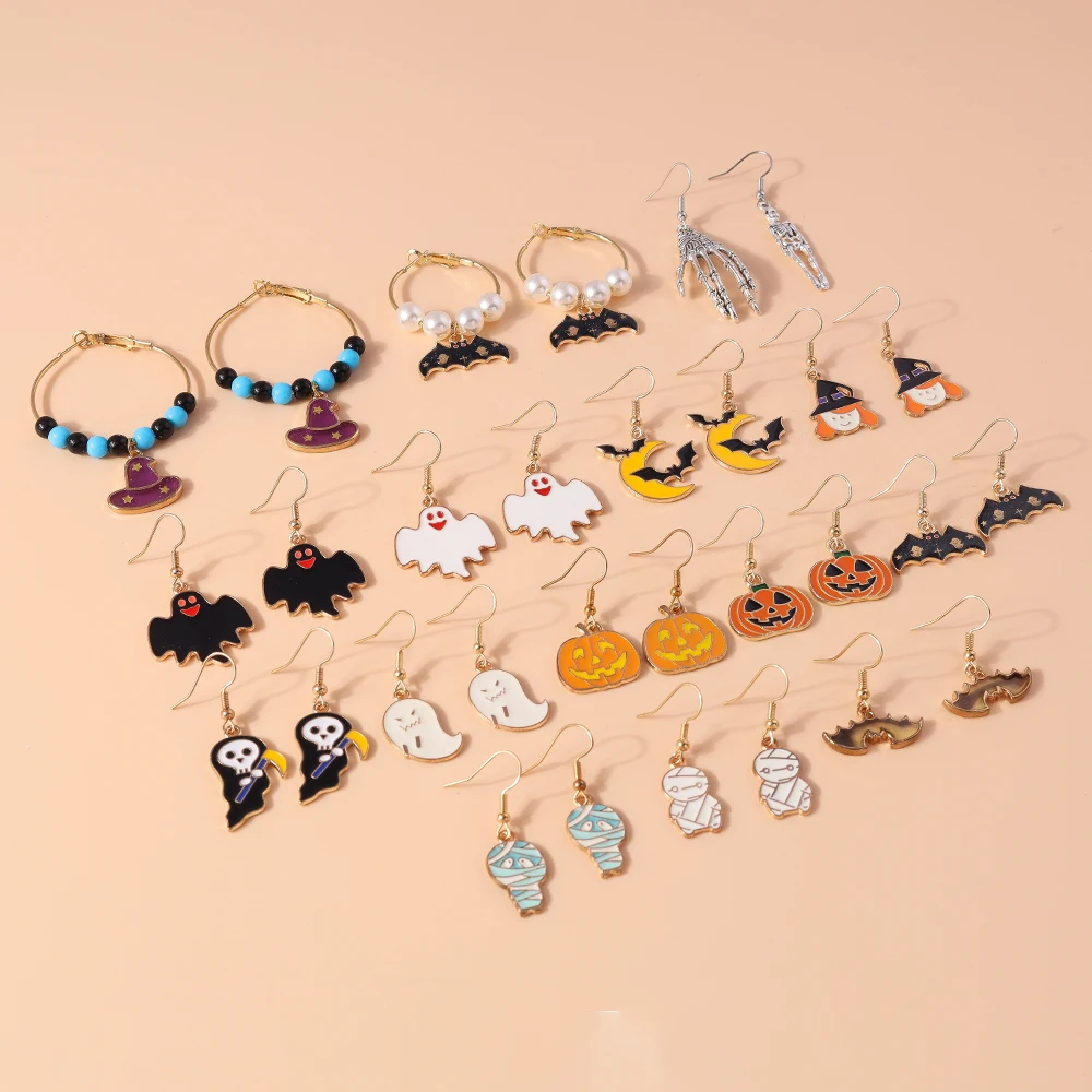 Aihua Fashion Halloween-Ohrringe, Emaille-Geister-, Skelett-, Kürbis-, Fledermaus- und Spinnen-Ohrringe für Damen, Halloween-Nacht-Party-Schmuck, Geschenke – Detail 2