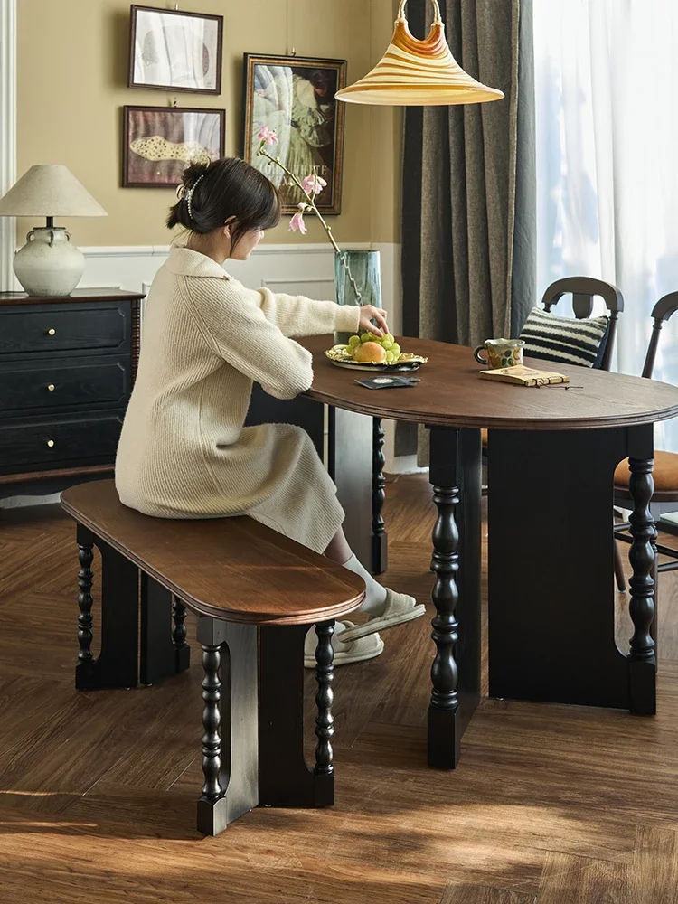 طاولة طعام من الخشب الصلب الفرنسي القديم، مكتب مؤتمرات منزلي عتيق بيضاوي متعدد الوظائف