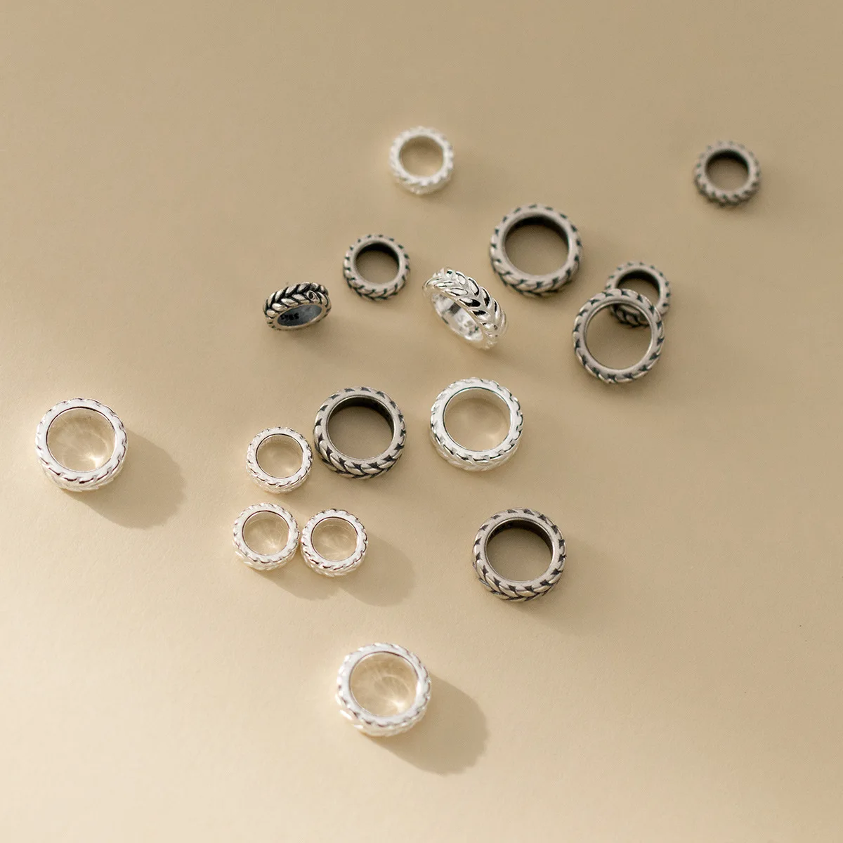 1pc/Lot 925 Sterling Silver Retro Wheatear Pattern Round Beads 6mm 8mm Connector Close Ring Spacers DIY Jewelry Accessories Make