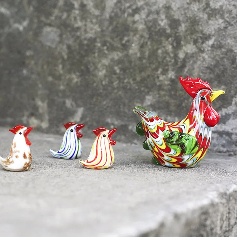 Chick Rooster Statue Colorful Animal Cupboard Desktop Decorating Large Small Hens Statue Miniatures Home Garden Ornaments